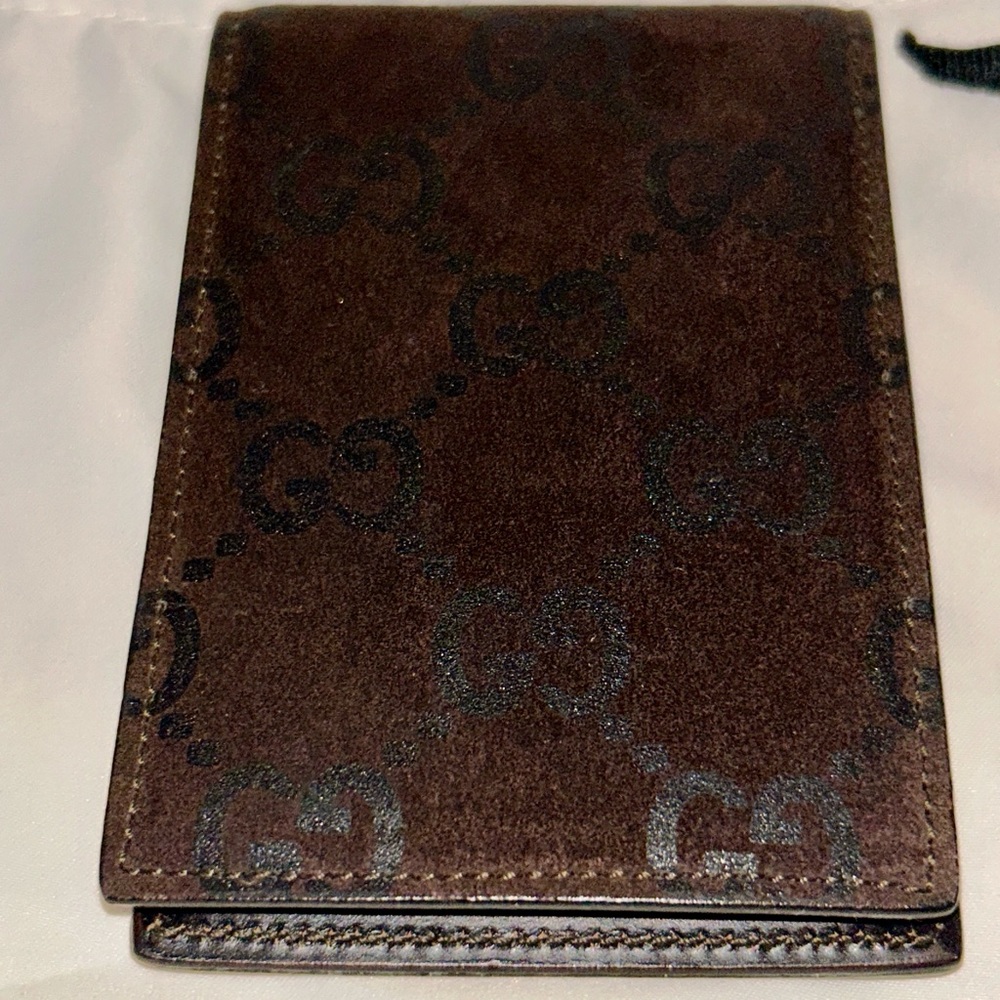 Gucci Brown Monogramed Suede Leather Notepad Holder with Pen. Rare collectors - Picture 2 of 11